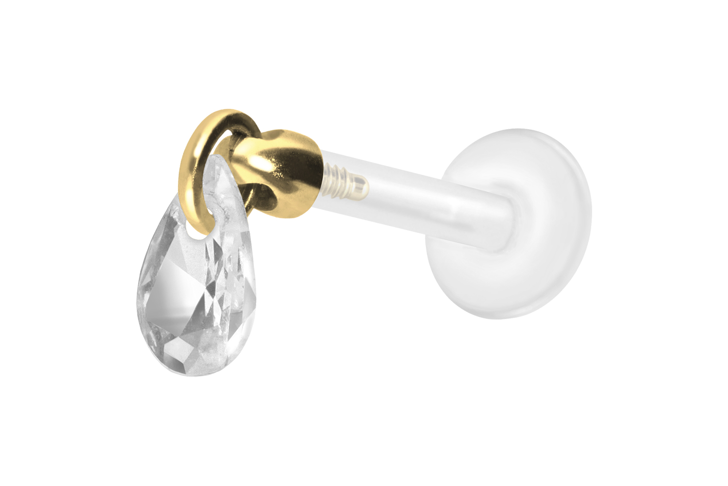 PTFE Labret Piercing mit Innengewinde + Titan-Aufsatz KRISTALLTROPFEN